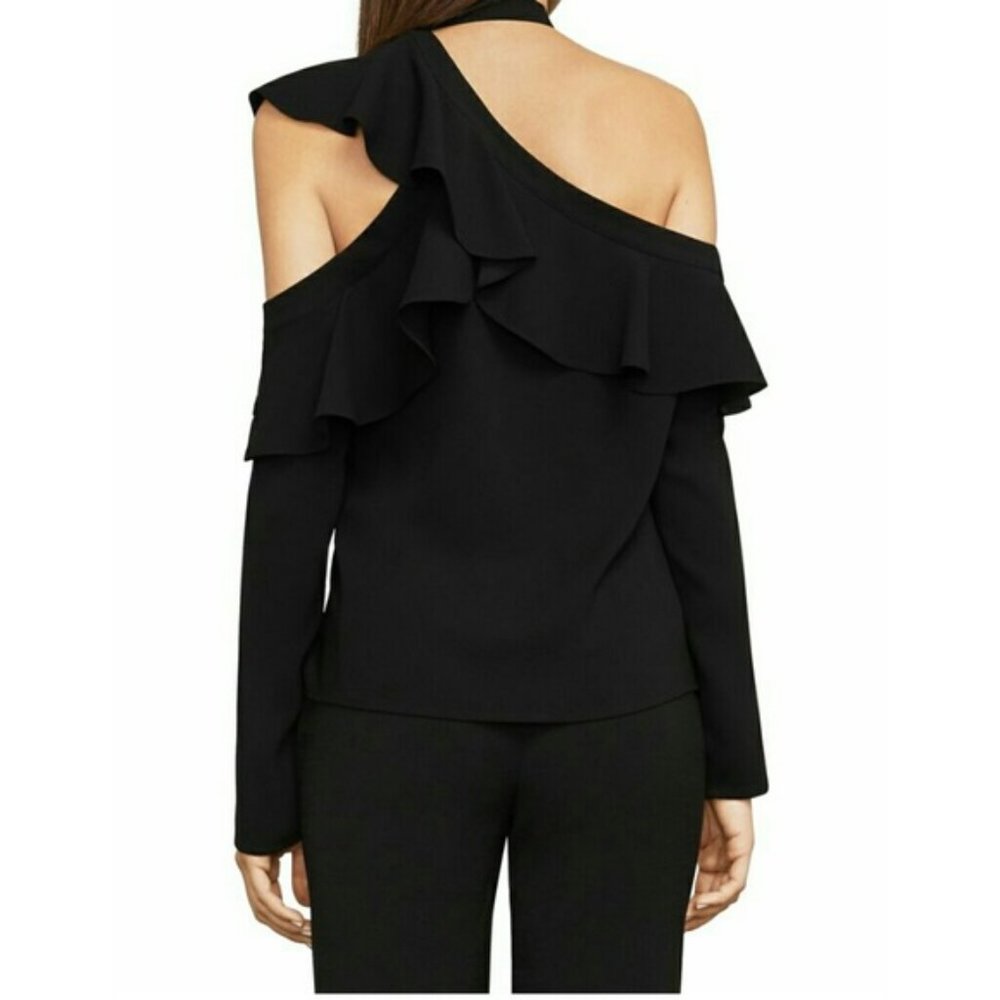 New* BCBGMAXAZRIA COLD SHOULDER VERONIKA TOP BLACK COLOR SIZE S $198 - Picture 2 of 7